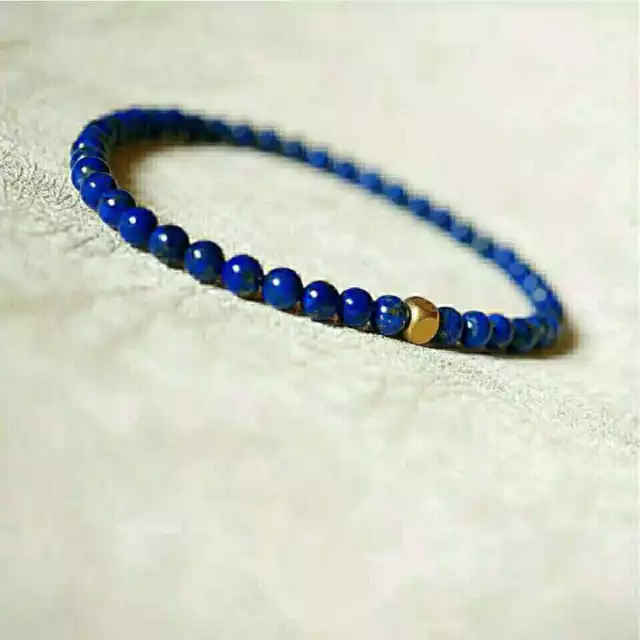Bracelet manchette porte-bonheur 4 mm perles lapis-lazuli naturelles élégante bohême mentale 2