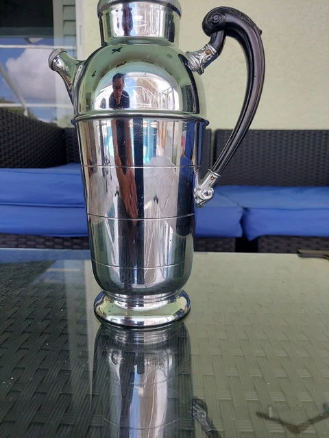 Vintage Farber Bros NY Krome Kraft Cocktail Shaker Decanter Hammered Chrome 12”