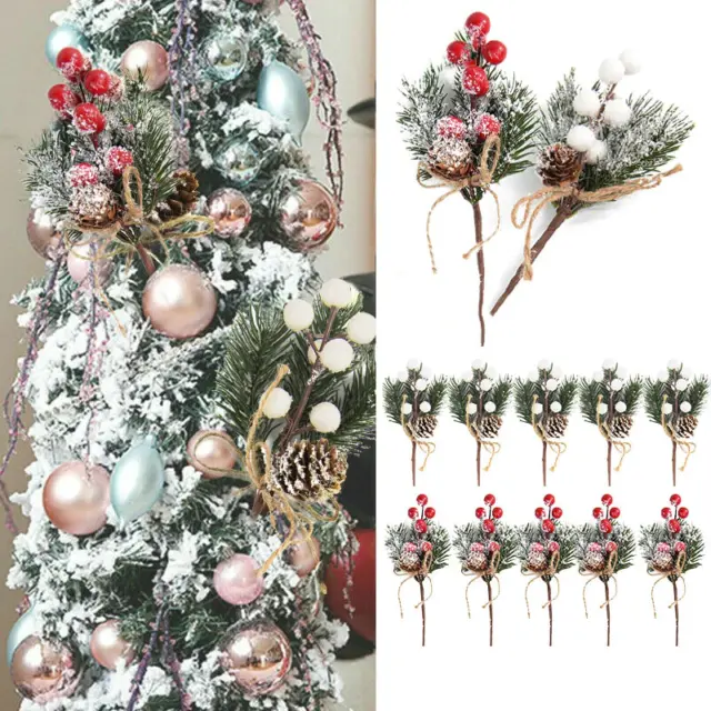 5pcs Navidad Flor Artificiales Cono Pino Rama Ornamento - Hogar DIY Corona Nuevo 2