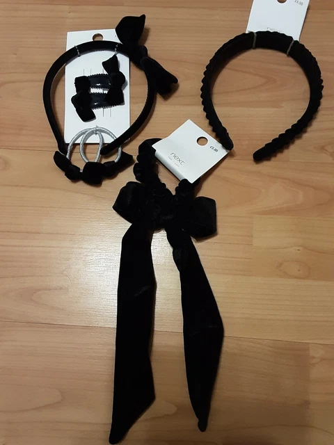 Pacchetto Di Ragazze Next Accessori Capelli In Velluto Nero Nuovo Con Etichette Fascia Ecc