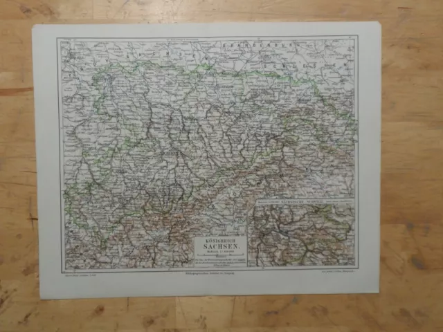 Orig.(1897) Lithographie Landkarte Königreich Sachsen