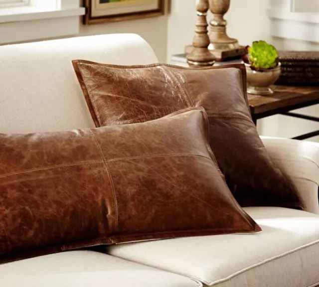 Genuine Lambskin Leather Pillow Cover Sofa Cushion Case Living Room & Bedroom