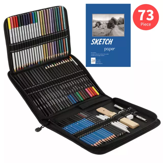 73-Piece Professional Drawing Pencils and Sketch Set Includes Colored V6S6