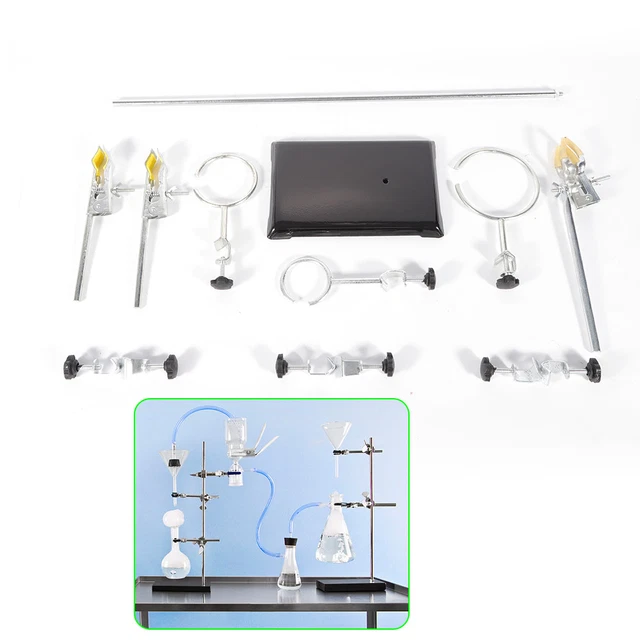 Medical Laboratory Stand Chemistry Lab Flask Support Holder Set with 9x Clips