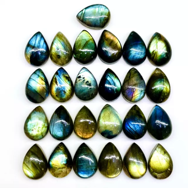 25 Pcs Natural Labradorite 13x9mm Pear Flashy Loose Untreated Cabochon Gemstones