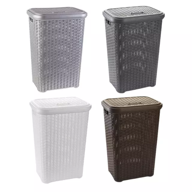 4 COLORI Cesto Porta Biancheria Coperchio 7501 Plastica Effetto Rattan 45X34X62