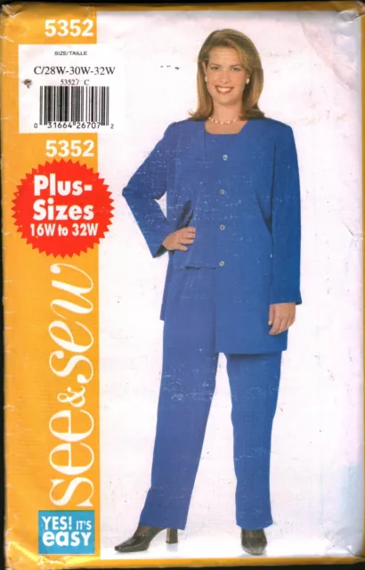 5352 Vintage Butterick Sewing Pattern Misses Plus Size Jacket Top Pants UNCUT