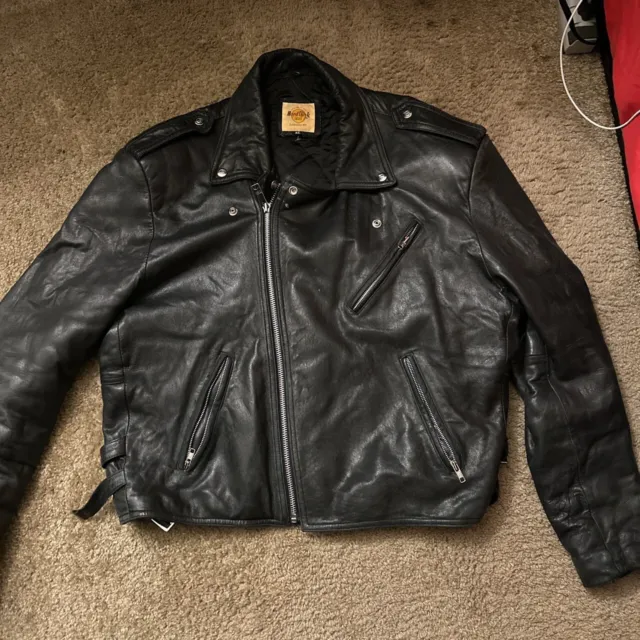 Men’s HARD ROCK CAFE Paris Leather Biker Jacket Size Xl