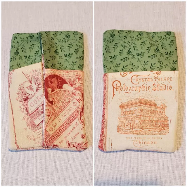 Handmade Travel Tissue Holder with Pocket; Green Floral & Vintage Brands