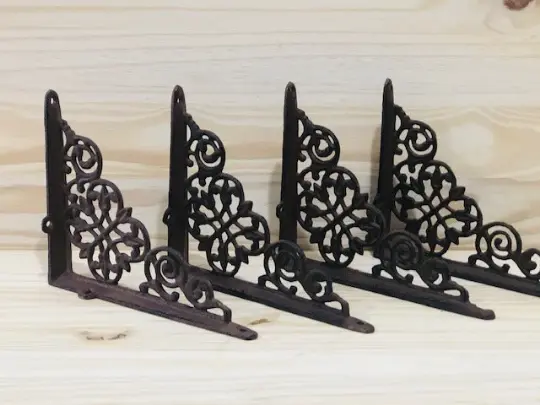 4 Cast Iron Shelf Brackets New Old Style Rustic 7.5" x 6.25" Corbels Book Wall