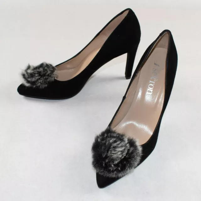 Nicola Sexton Black Suede Heels Shoes Furry Trim Size 6  EU 39 BNWB RRP £150