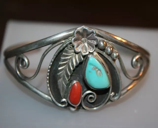 Vintage/ Antique Old Pawn Navajo turquoise, coral Cuff Bracelet