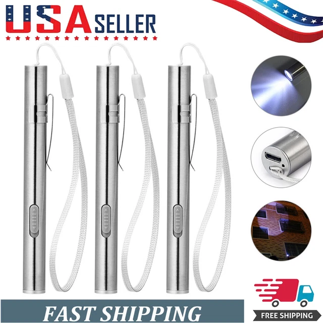 5" LED USB Rechargeable Mini Flashlight Stainless Steel Torch Pen Light 10000lm