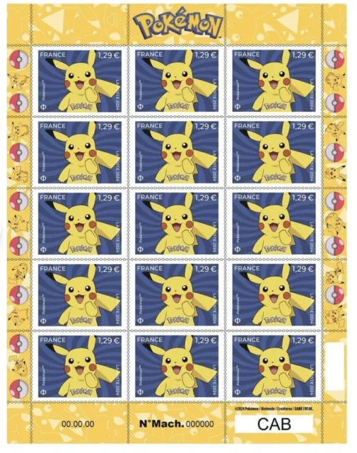 Planche de 15 Timbres Pokemon Collection Pikachu La Poste French Limited