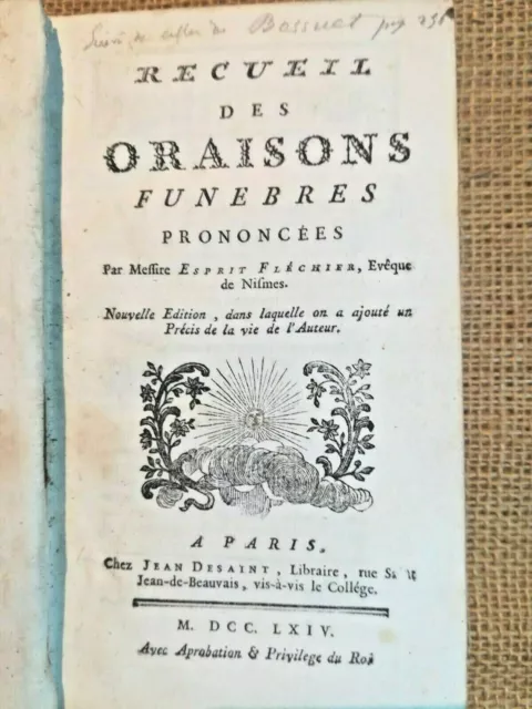 1764 RELIGION, Recueil des Oraison funèbres par Esprit FLECHIER + BOSSUET - 6540