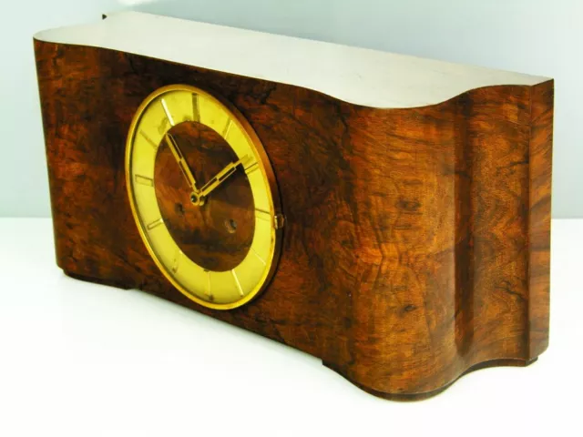 Pure Art Deco  Chiming Mantel Clock From Kienzle  Black Forest Nut Wood