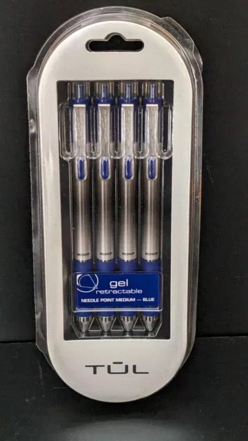 4 Pack TUL Gel Retractable Needle Point Medium Blue Ink Pens