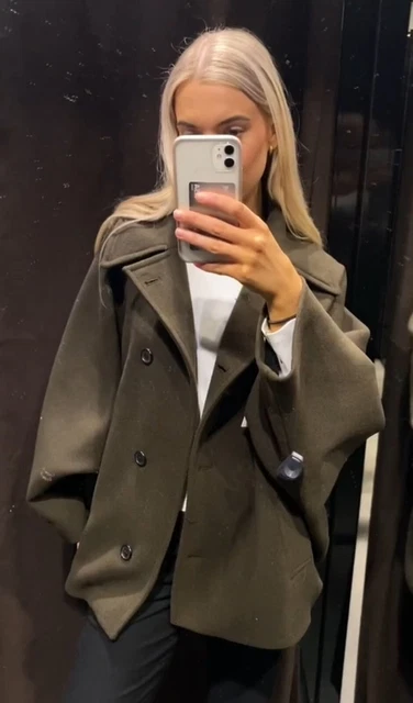 ZARA ZW COLLECTION Short Wool Blend Coat Olive Green XXXS XXS XS S 8353 861 New 119.95 PicClick UK