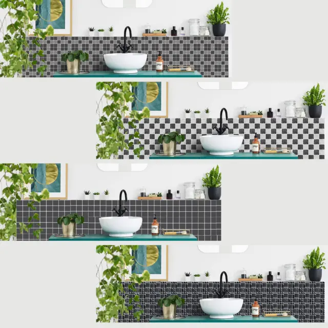 Black Mosaic stone tile stickers transfers Kitchen Bathroom peel and stick. 3