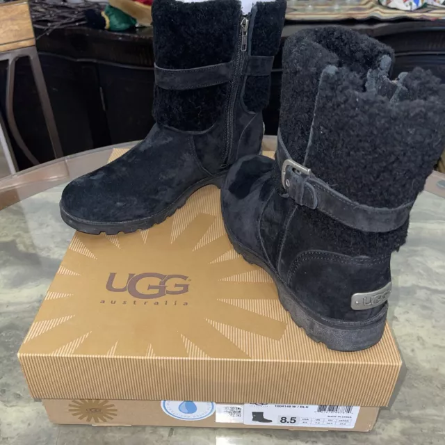 UGG BLAYRE II BLACK SUEDE SHEARLING WATER RESISTANT Boot US 8.5 39.5