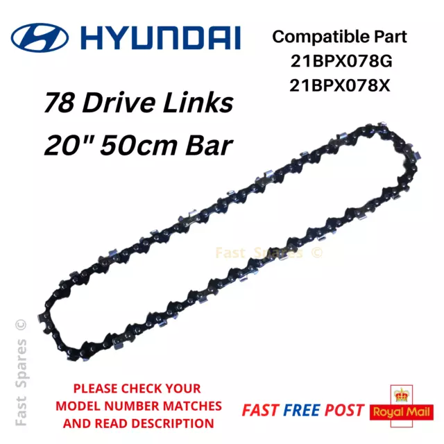 Hyundai HYC5620 Chainsaw Chain 20" 50cm Bar 78 Drive Links FAST POST