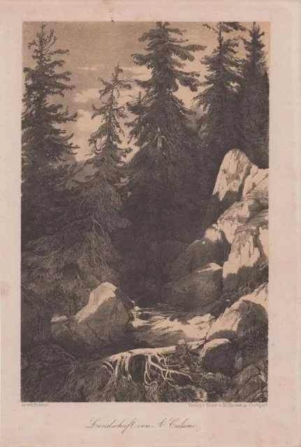 Orig. Holzstich: Landschaft. Von A. Calame.