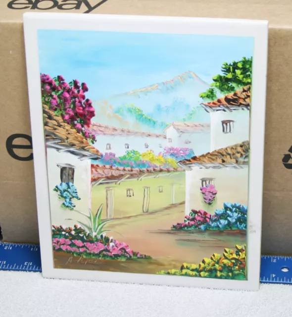 Hand Painted Mexican Tile Signed By Artist  Large 8" x 10"  Beautiful A. Lopez