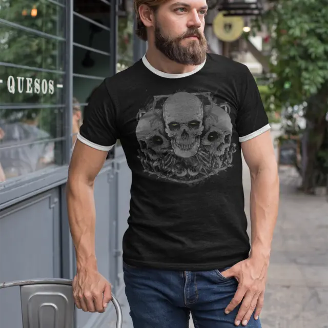 T-shirt Demon Skulls Ringer da uomo gotico punk horror
