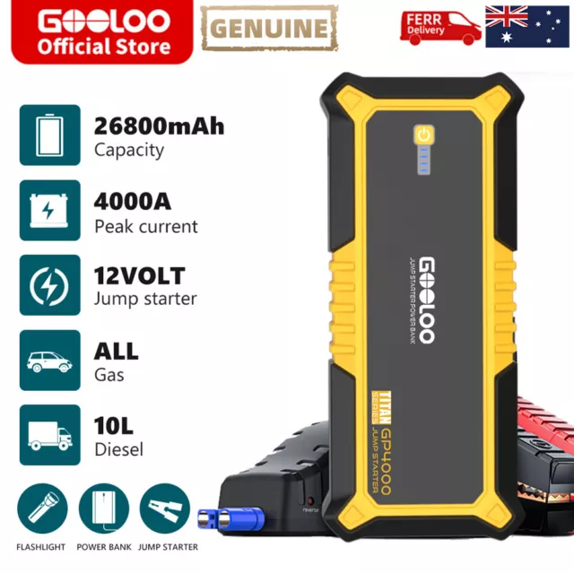 GOOLOO 4000A Super Capacity Car Jump Starter 26800mAh Portable Automotive  Power Bank 12V External Vehicle Battery Charge Booster