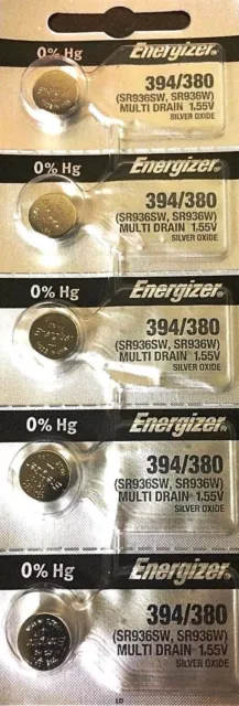 ENERGIZER 394 380 WATCH BATTERIES SR936SW (5 Piece) Sealed Authorized Seller