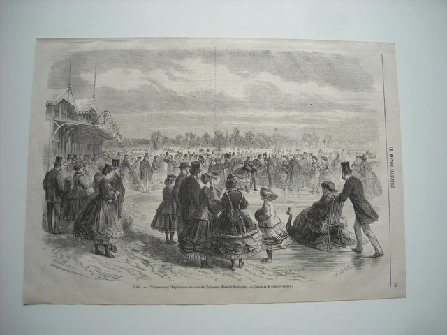 Gravure 1867. L'empereur Et L'imperatrice Au Club Des Patineurs,Bois De Boulogne