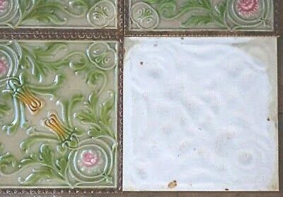 European Antique Art Nouveau Majolica 4-Set Tile C1900 3
