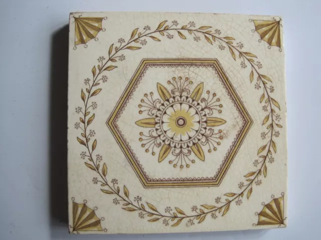 ANTIQUE VICTORIAN MINTONS BROWN & GOLD AESTHETIC DESIGN WALL TILE c1868-1900