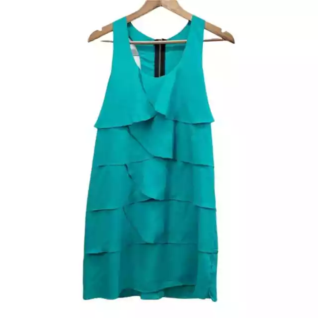 Lush Womens L Mini Dress Teal Sleeveless Tank Tiered Layered Sundress Ruffled