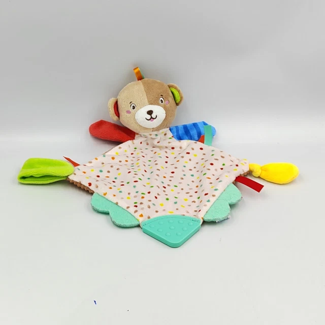 Doudou plat ours blanc bleu vert rouge pois CLEMENTONI - 32824