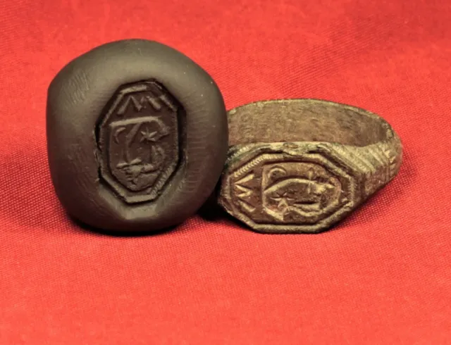 Medieval Knight's Matrix Seal Ring 12. Century - "M" Stamp