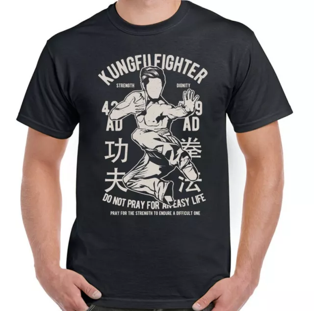 Kung Fu T-Shirt Fighter Mens Martial Arts MMA Jeet Kune Do Gym Top Tee UFC