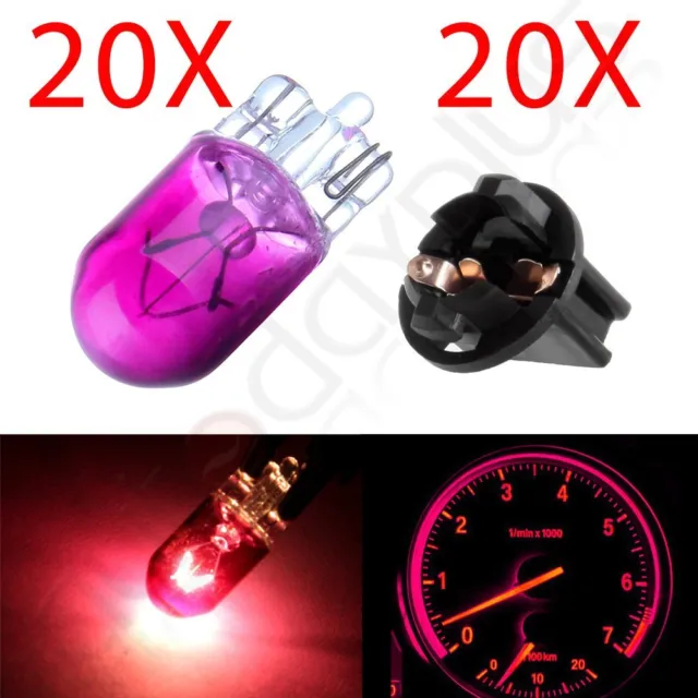 20X Pink T10 Halogen Bulb + Socket For Instrument Cluster Speedometer Dash Light