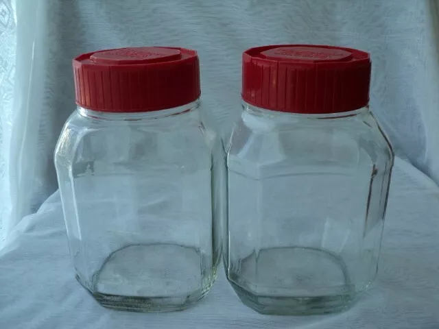 Maxwell House Coffee Storage Canister Large Glass Jars & Lids x 2