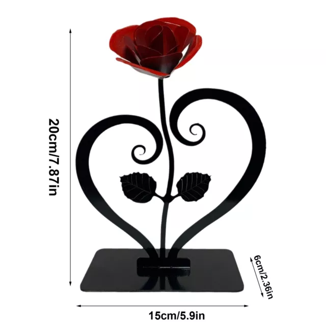 Iron Rose With Stand Wrought Iron Red Metal Rose Sculpture Flower Decoration 3