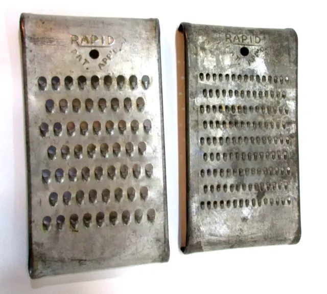 Two Primitive Old 1910's Rapid Antique Tin Vegetable Graters 4x8