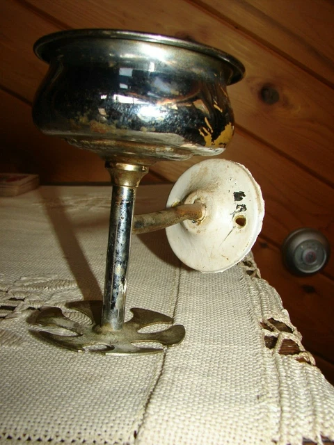 Antique Nickle over Brass Wall Mount Cup & 5 Slot Toothbrush Holder - As Found 1
