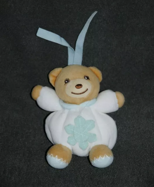 Peluche Doudou Mini Ours KALOO 2008 Blanc Attache Tétine Fleur PM 12 Cm TTBE
