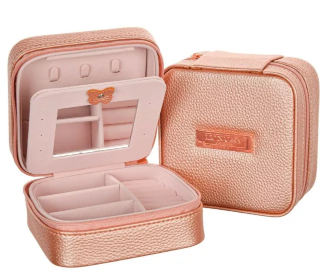 Luxury Jewellery Travel Case Box Jewellery Organiser Rose Gold Gift For Her NEW