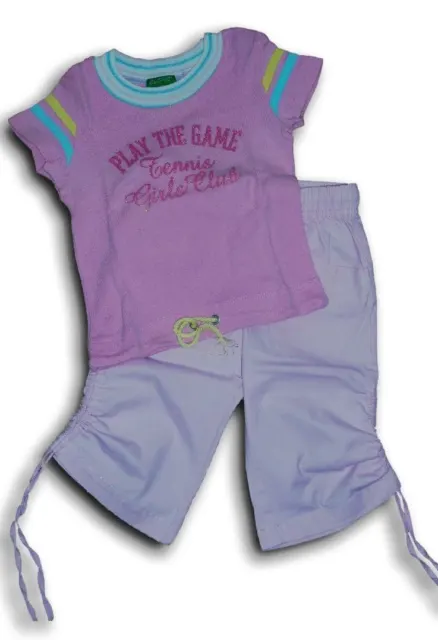Completo pantaloni capri e t-shirt maglia rosa BENETTON bimba bambina 18/24 mesi