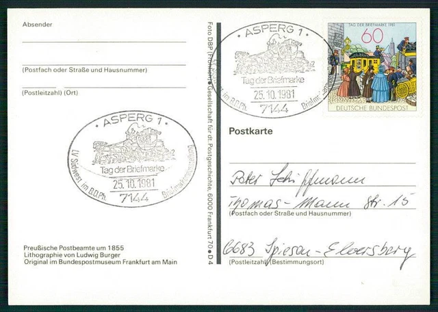 BRD AK 1981 TAG DER BRIEFMARKE ASPERG POSTKUTSCHE PFERDE-KUTSCHE gp23
