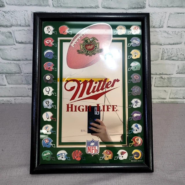Vintage 80s Miller High Life NFL Football Helmet Mirror 14X20 Sports Bar Mancave
