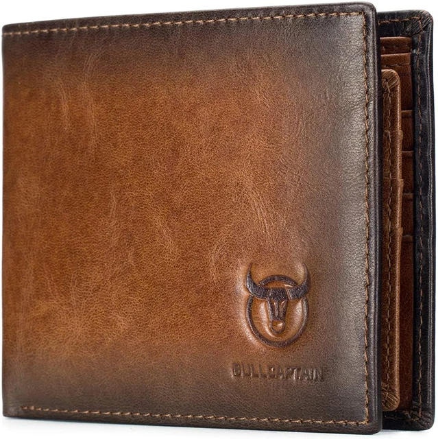 RFID Wallets for Men Slim Bifold Genuine Leather Front Pocket Wallet with 2 ID W