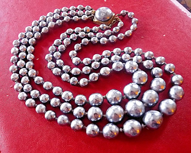 Collier Ancien Double Rangs Perles Facettées Cristal Aurore Boréale Rose - Occasion Parfait état