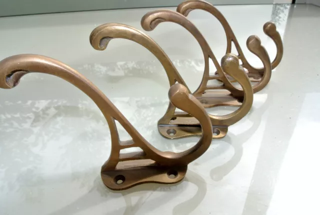 4 natural look hall stand 4 COAT HOOKS door solid brass aged old style 4 "DECO B